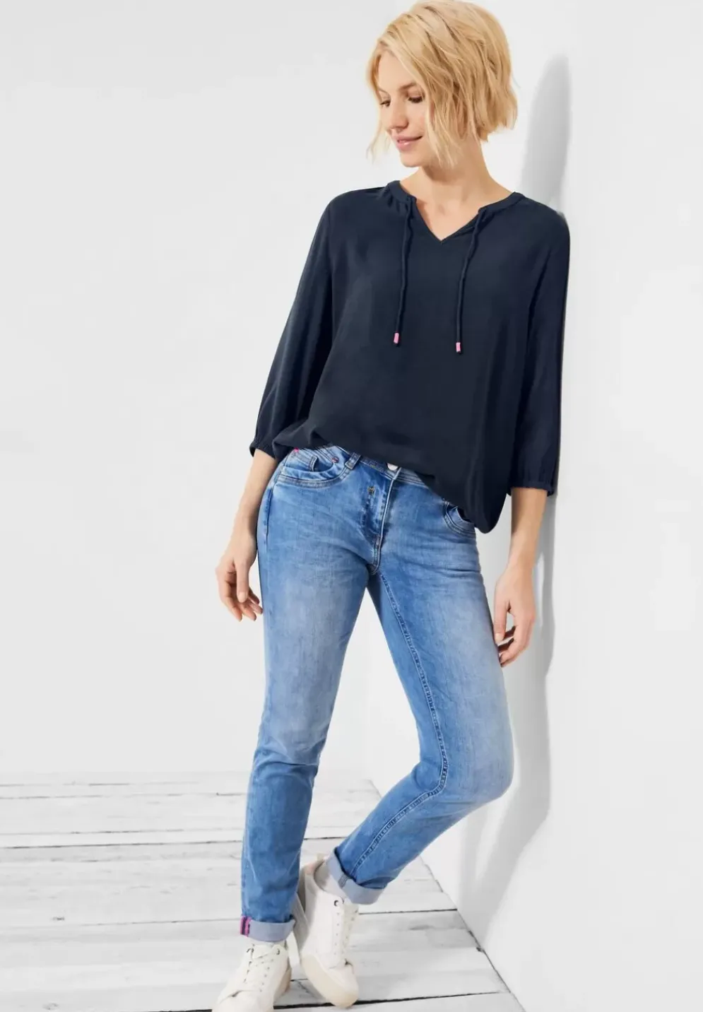 Dobby Bluse Mit 3/4 Armel