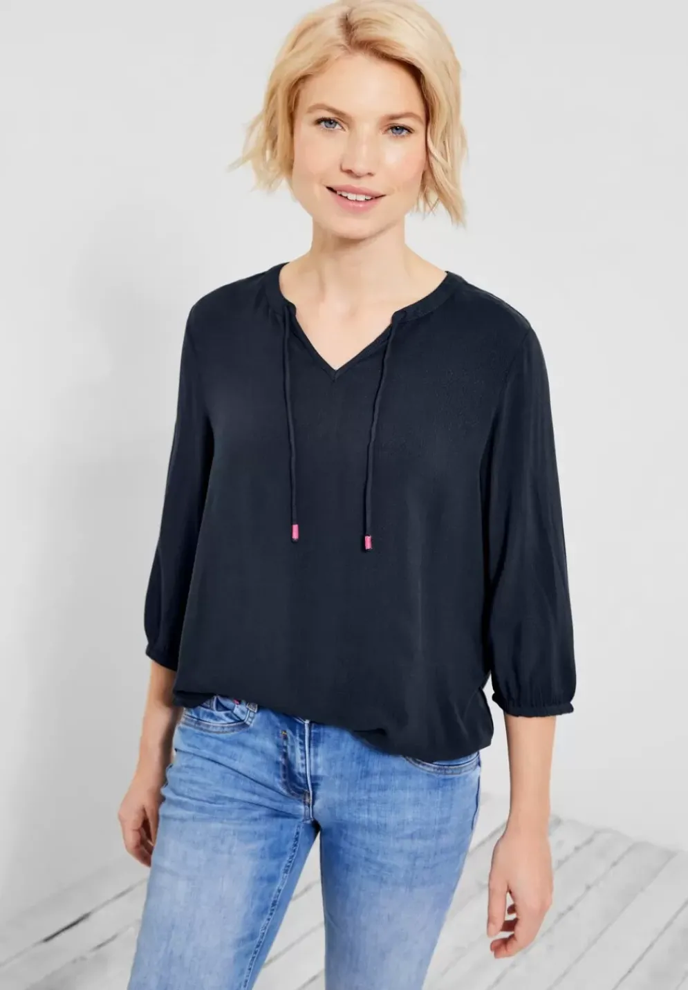 Dobby Bluse Mit 3/4 Armel
