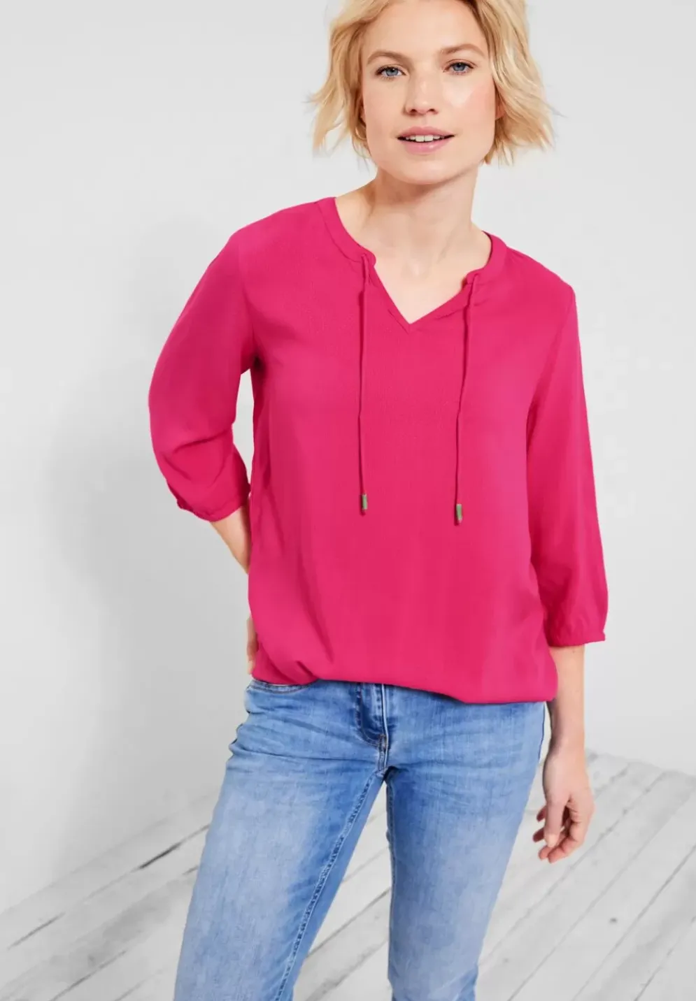 Dobby Bluse Mit 3/4 Armel