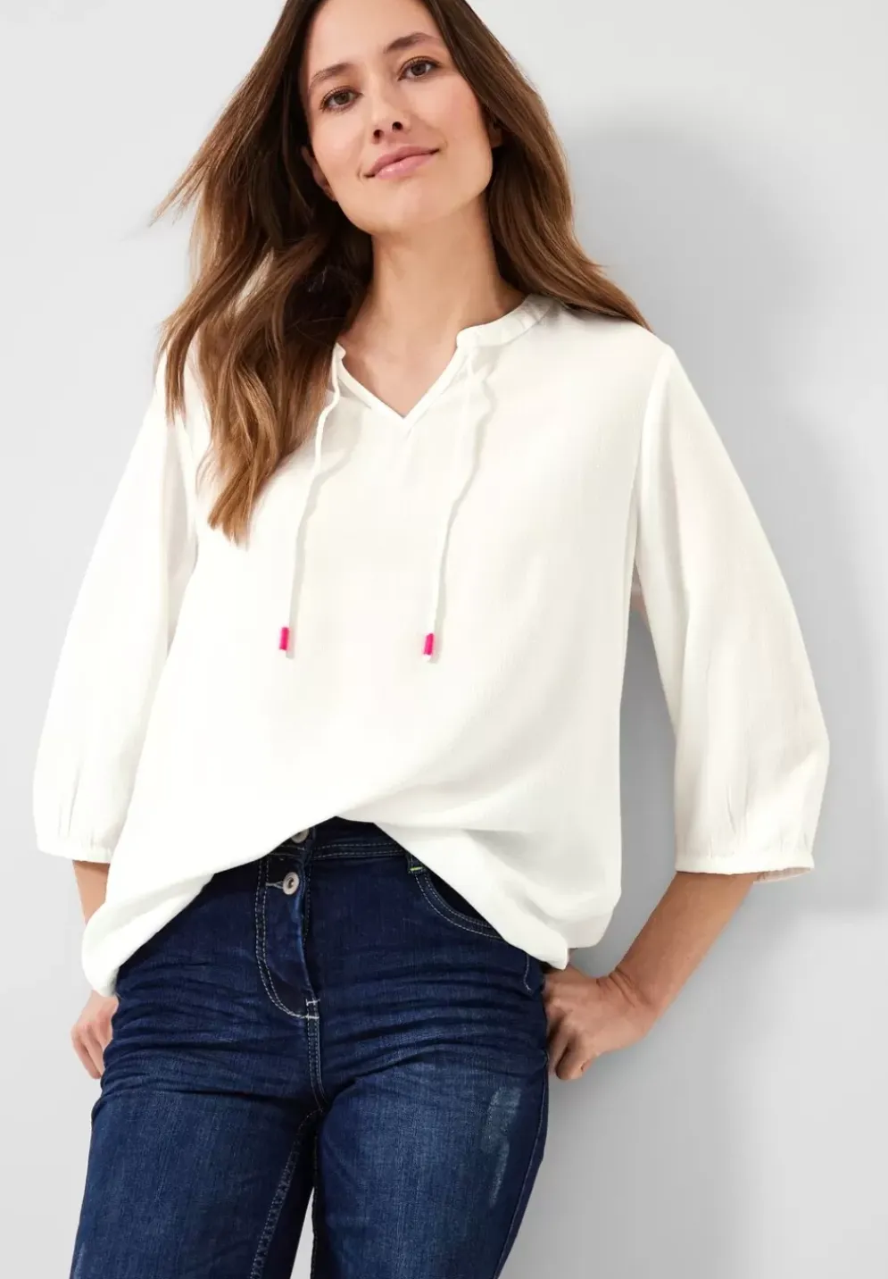 Dobby Bluse Mit 3/4 Armel