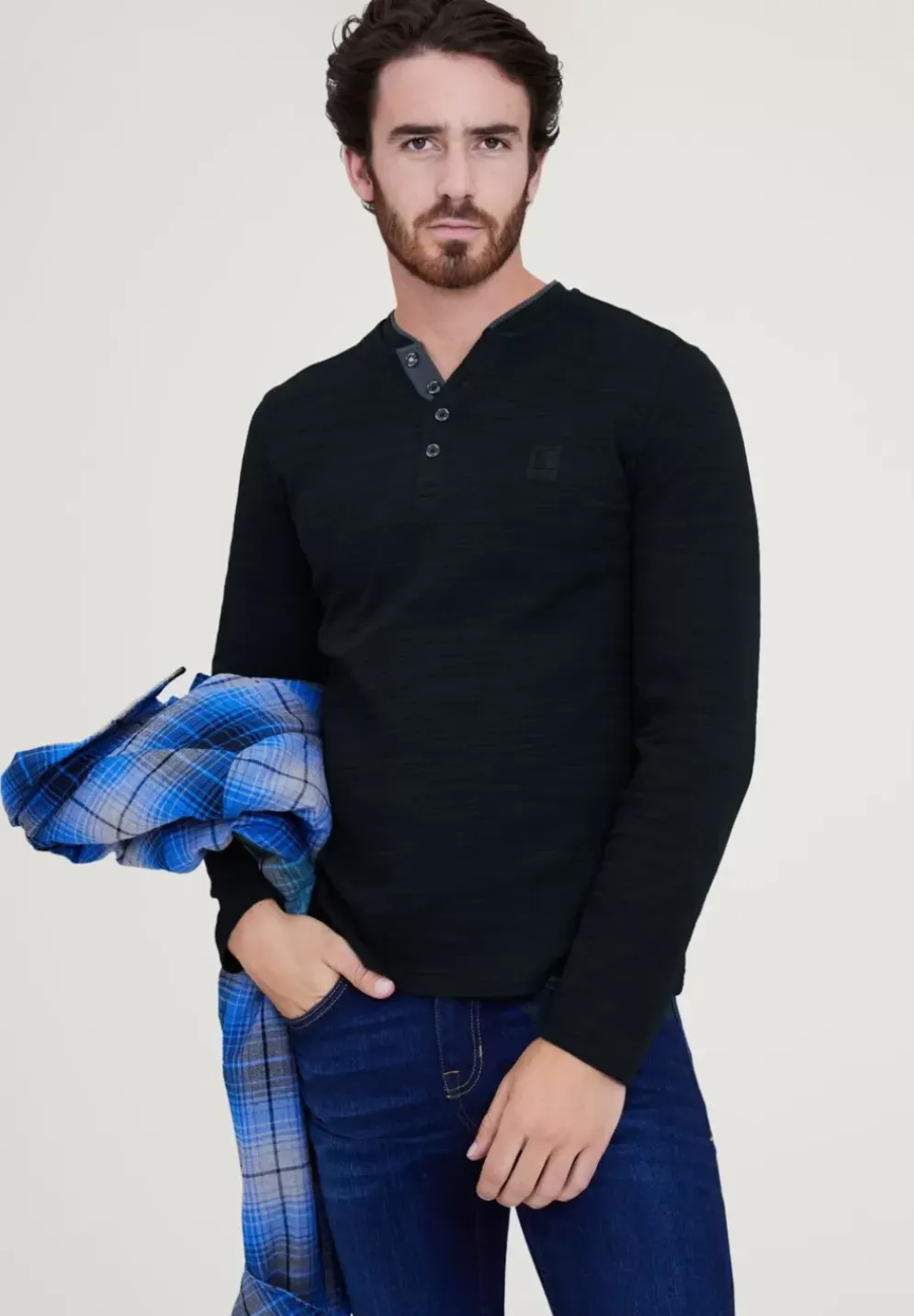 Henley Shirt In Unifarbe
