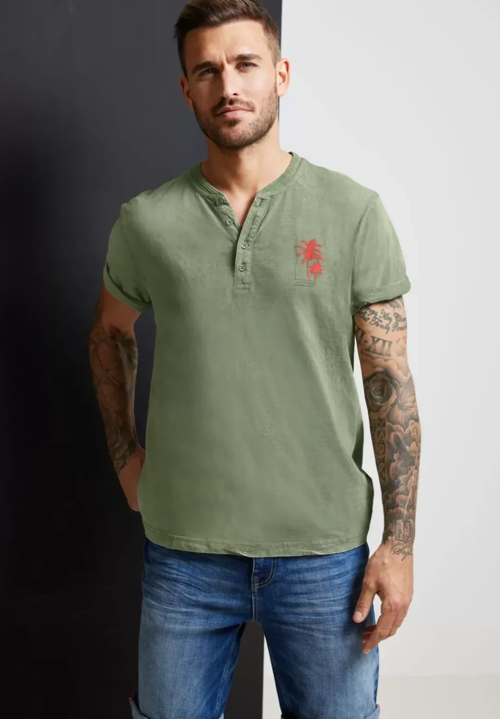 Henleyshirt In Garment Dye