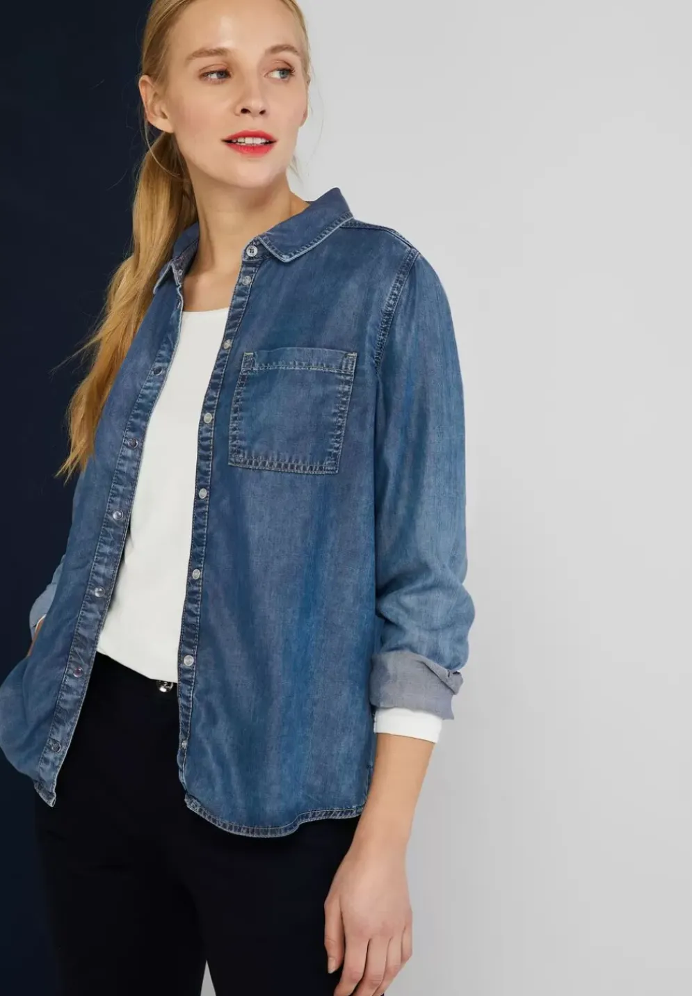 Jeansbluse Mit Brusttasche