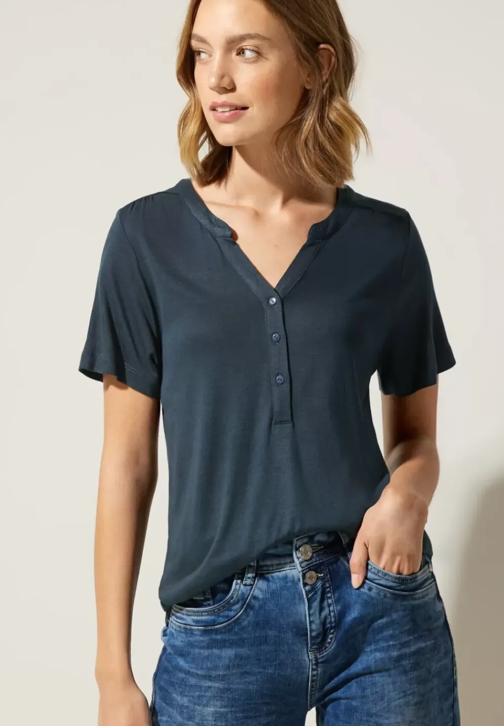 Jersey Shirt Mit Knopfleiste
