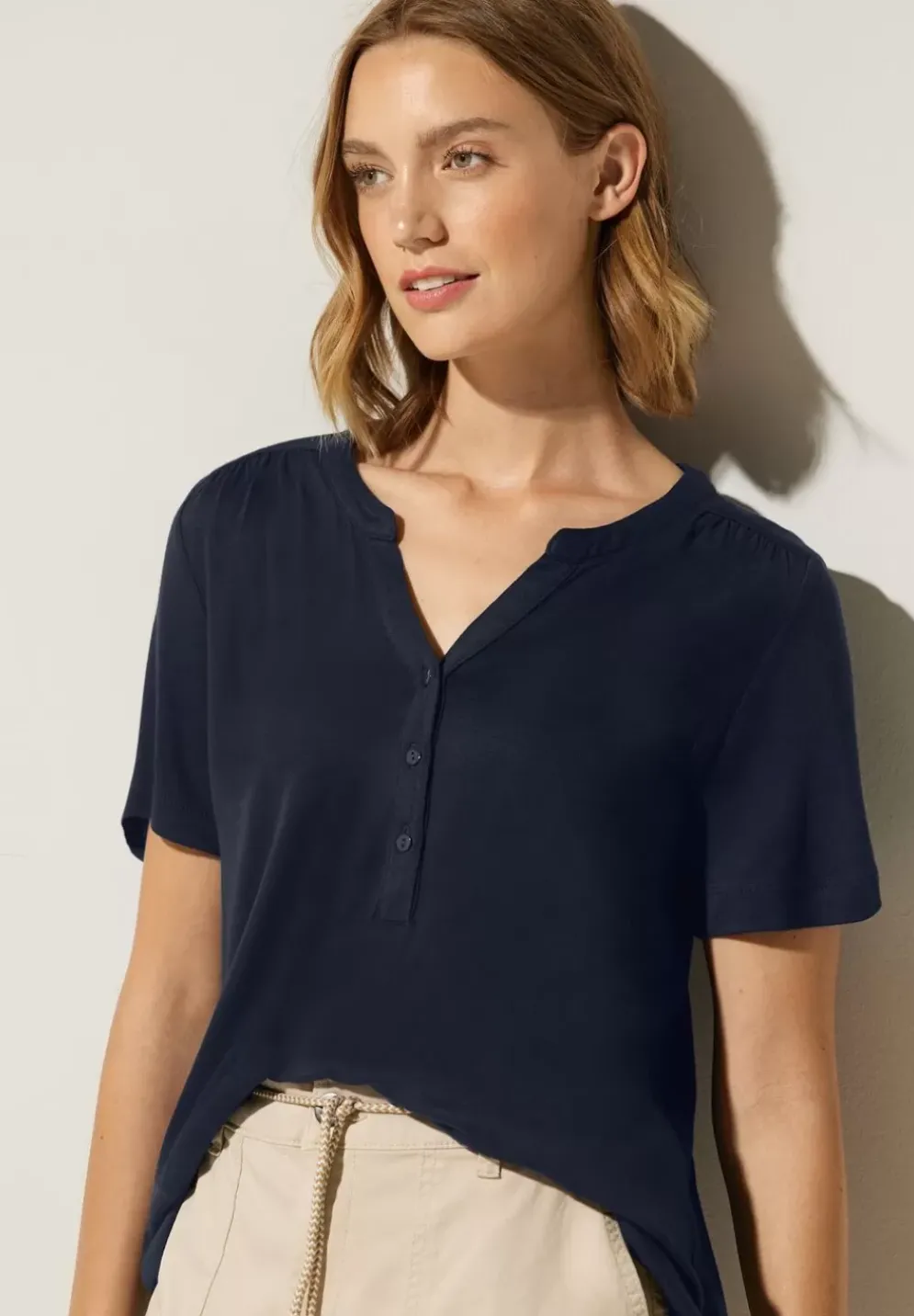 Jersey Shirt Mit Knopfleiste