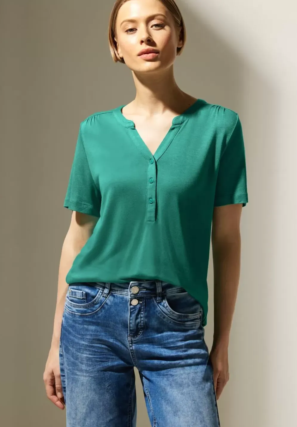 Jersey Shirt Mit Knopfleiste