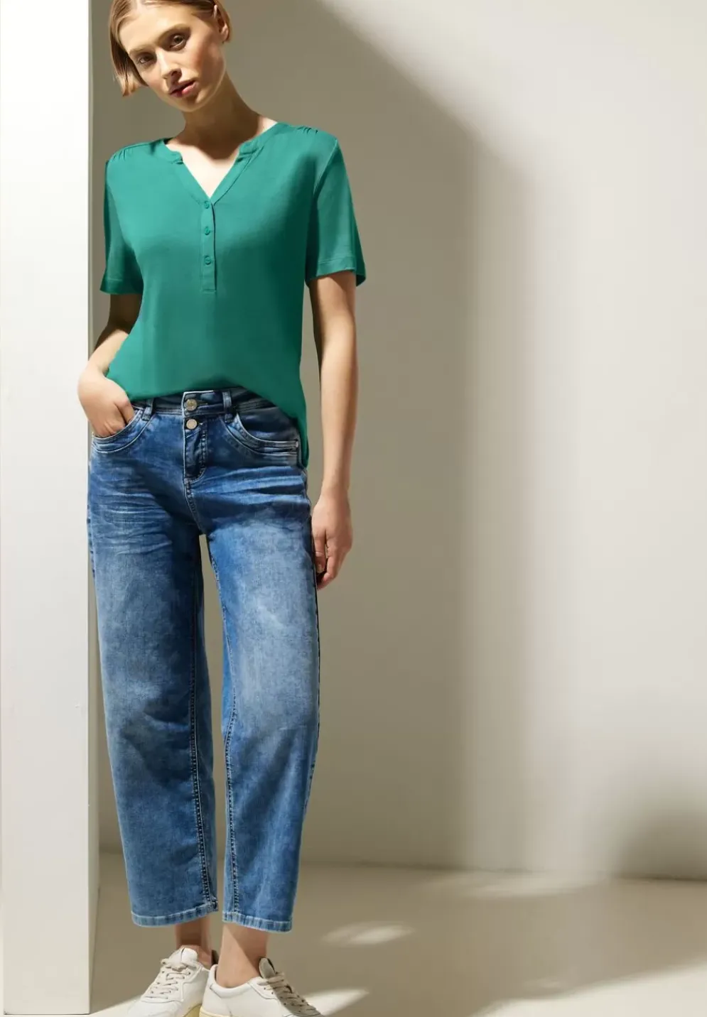 Jersey Shirt Mit Knopfleiste