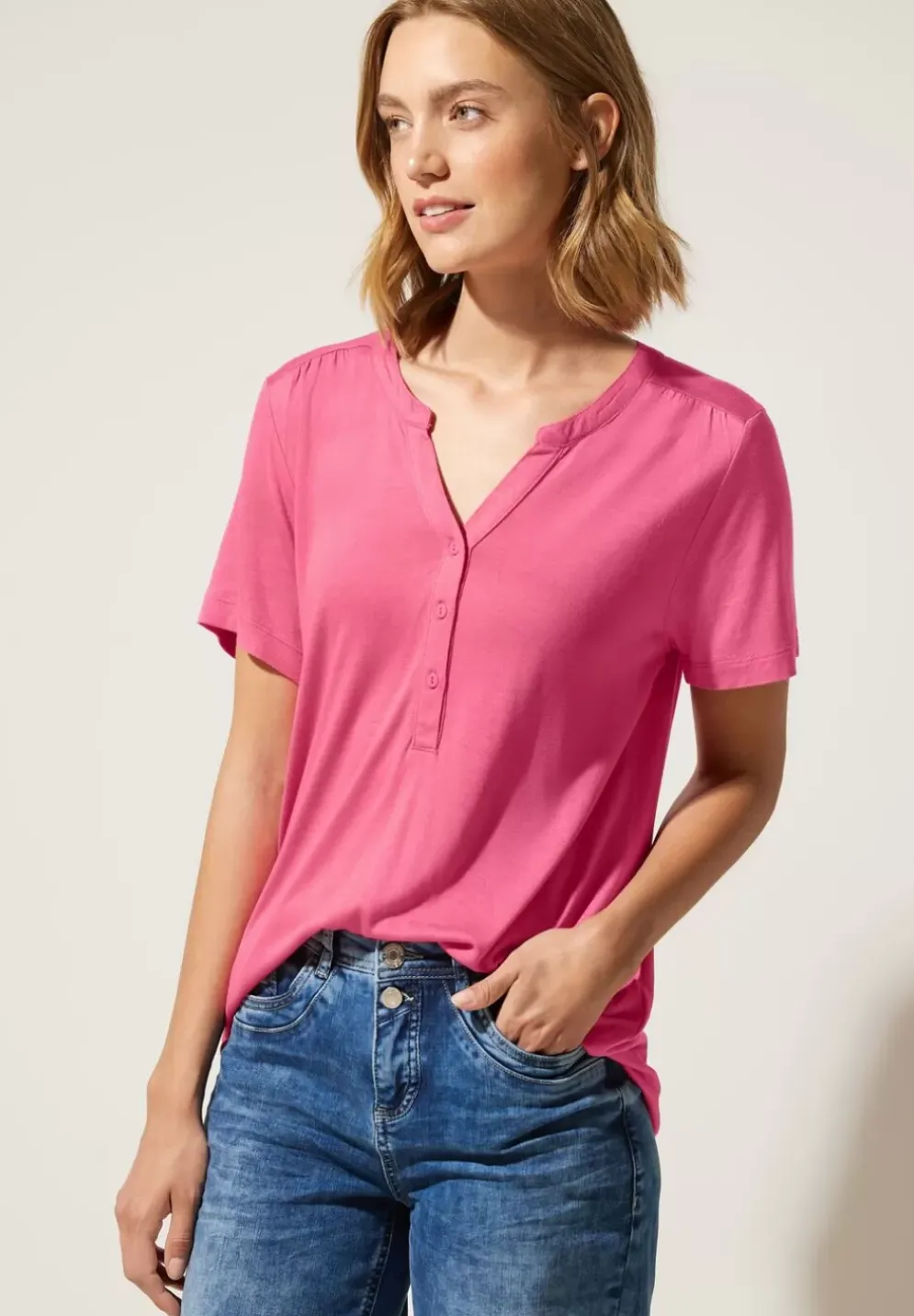 Jersey Shirt Mit Knopfleiste
