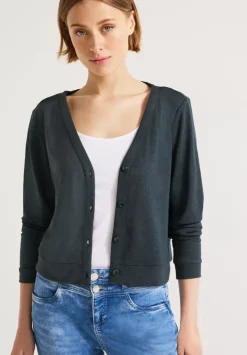 Kurze Leinenlook Strickjacke