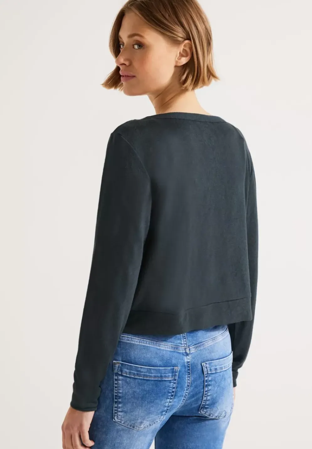Kurze Leinenlook Strickjacke