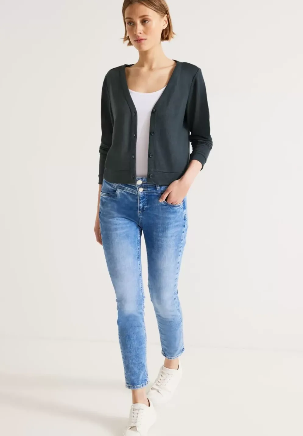 Kurze Leinenlook Strickjacke