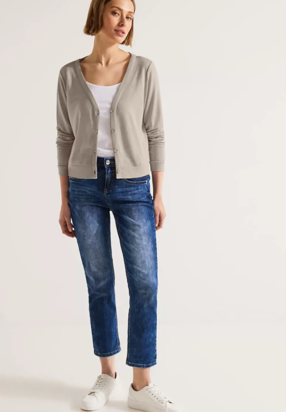 Kurze Leinenlook Strickjacke