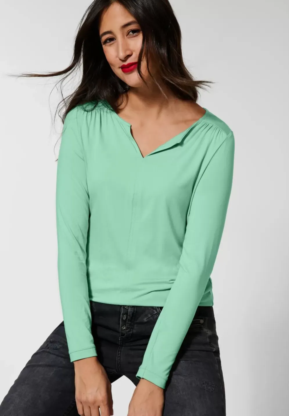 Langarmshirt In Unifarbe