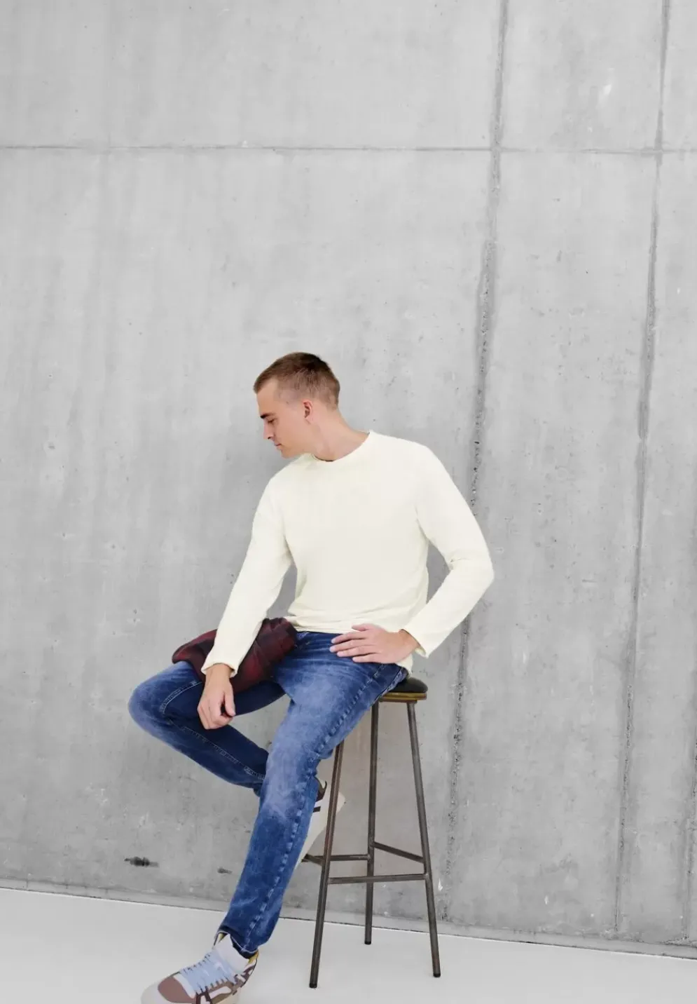 Langarmshirt In Unifarbe