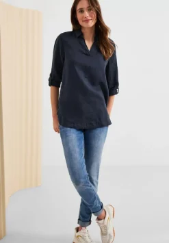 Leinen Longbluse In Unifarbe