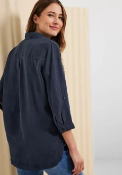 Leinen Longbluse In Unifarbe