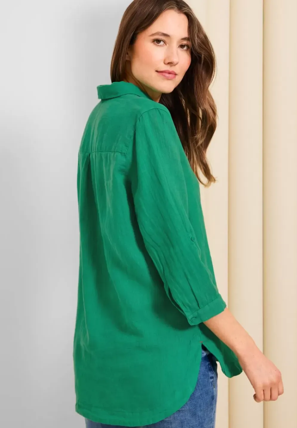 Leinen Longbluse In Unifarbe