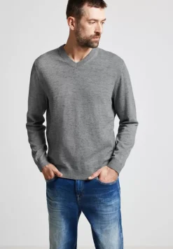 Melange Pullover Mit V-Neck