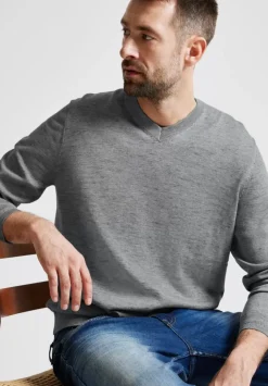 Melange Pullover Mit V-Neck