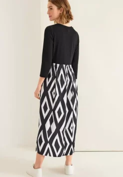 Midi Kleid Im Materialmix