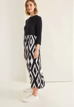 Midi Kleid Im Materialmix
