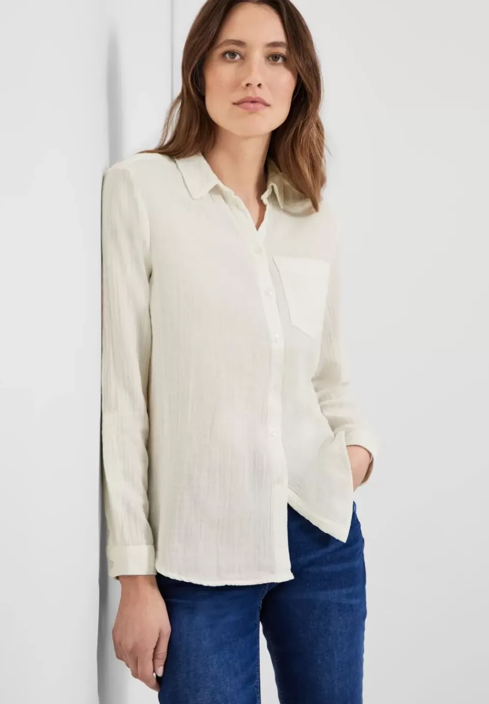 Musselin Bluse In Unifarbe
