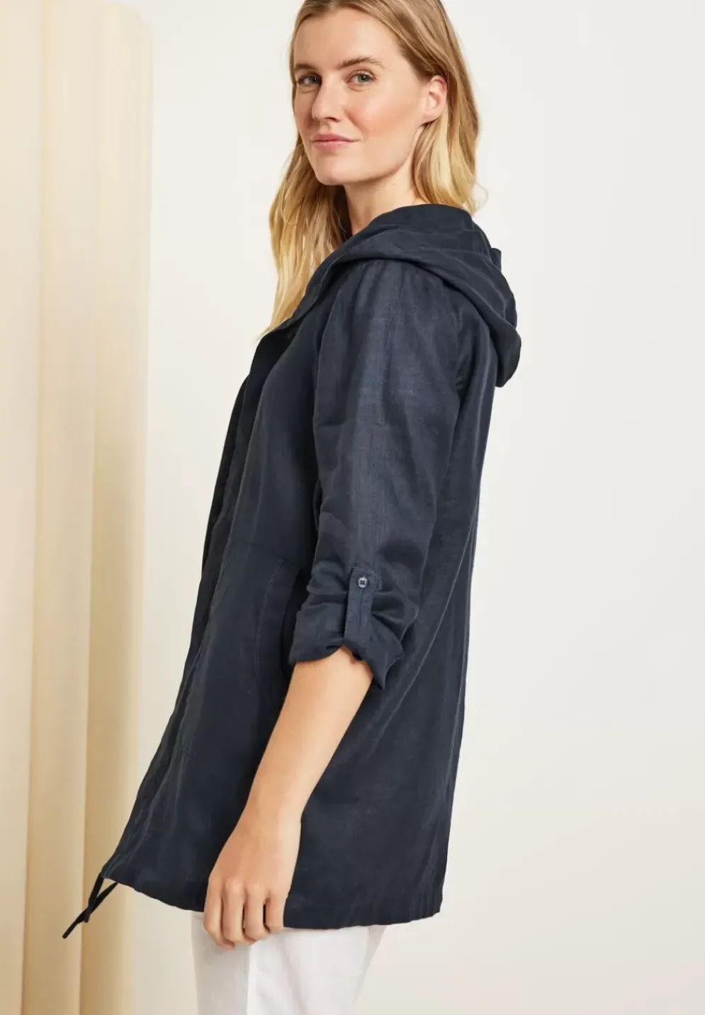 Offene Leinen Longjacke