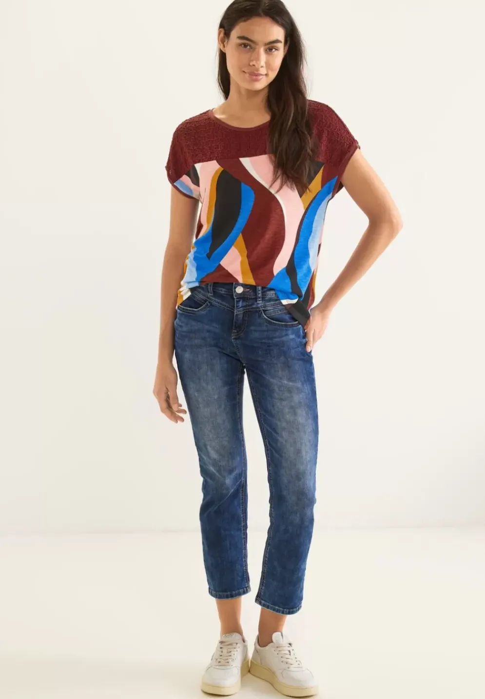 Print Spitzen T-Shirt