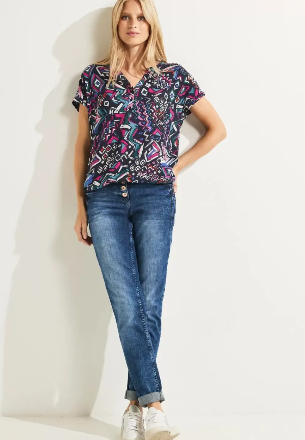 Printbluse Mit Elastiksaum