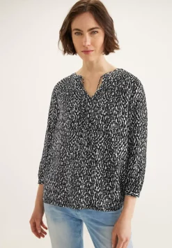 Printbluse Mit Smokdetails