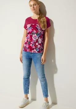 Printshirt Mit Spitzendetail