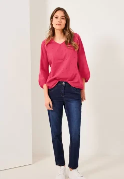 Stickerei Bluse Mit 3/4 Arm