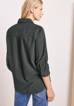 Unifarbene Leinenmix Bluse