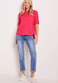Unifarbene Leinenmix Bluse